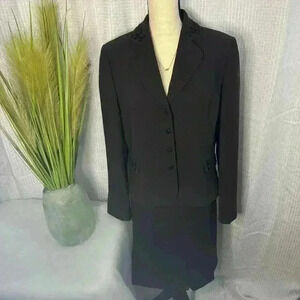 Studio Tahari Size 12 Silk Skirt Suit Brown w/Embellishments Snap Enclosure